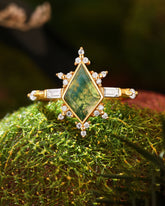 VALLEY Rhombus Moss Agate Unique Engagement Ring