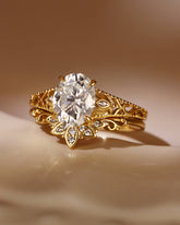 NOVALIE Vintage Floral Oval Shaped Moissanite Engagement Ring Set