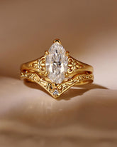 LUNARA Vintage Style Marquise Cut Moissanite Fleur-De-Lis Wedding Ring