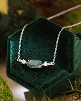 ROSEMARY Long Hexagon Moss Agate Geometric Necklace