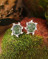 ANEMONE Oval Cut Moss Agate Moissanite Cluster Halo Earrings