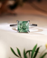 ANN Petal Basket Princess Cut Moss Agate Solitaire Engagement Ring
