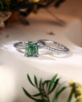 VERGER Princess Cut Green Moss Agate Engagement Ring Set
