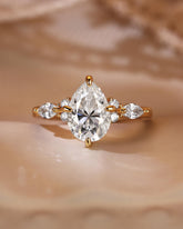 ORLENA Vintage Three Stone Pear Cut Moissanite Engagement Ring