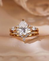 ORLENA Vintage Pear Cut Moissanite Cluster Bridal Set 2pcs