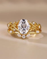 WRENLEY Oval Cut Moissanite Leaf Engagement Ring Set