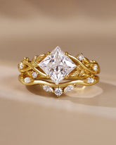 TARIAN Princess Cut Moissanite Wedding Ring Nature Inspired Bridal Ring Set