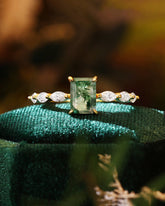 PEYTON Emerald Cut Moss Agate Promise Ring With Marquise Accents