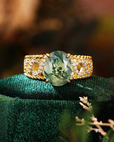 SYLVETRA Oval Shaped Moss Agate Antique Infinity Ring