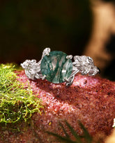 LANSIRA Moss Agate Round Shaped Floral Leaf Vine Engagement Ring