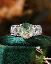 SYLVETRA Oval Shaped Moss Agate Antique Infinity Ring