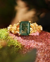 SYLVIE Emerald Cut Moss Agate Engagement Ring