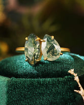 SILAS Marquise & Pear Moss Agate Two Stone Engagement Ring Unique Toi Et Moi Ring
