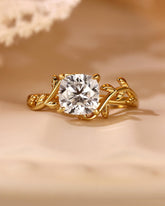 TIVONA Cushion Cut Moissanite Vine Inspired Leafy Engagement Ring