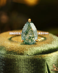 DANIELLA Pear Shaped Moss Agate Engagement Ring