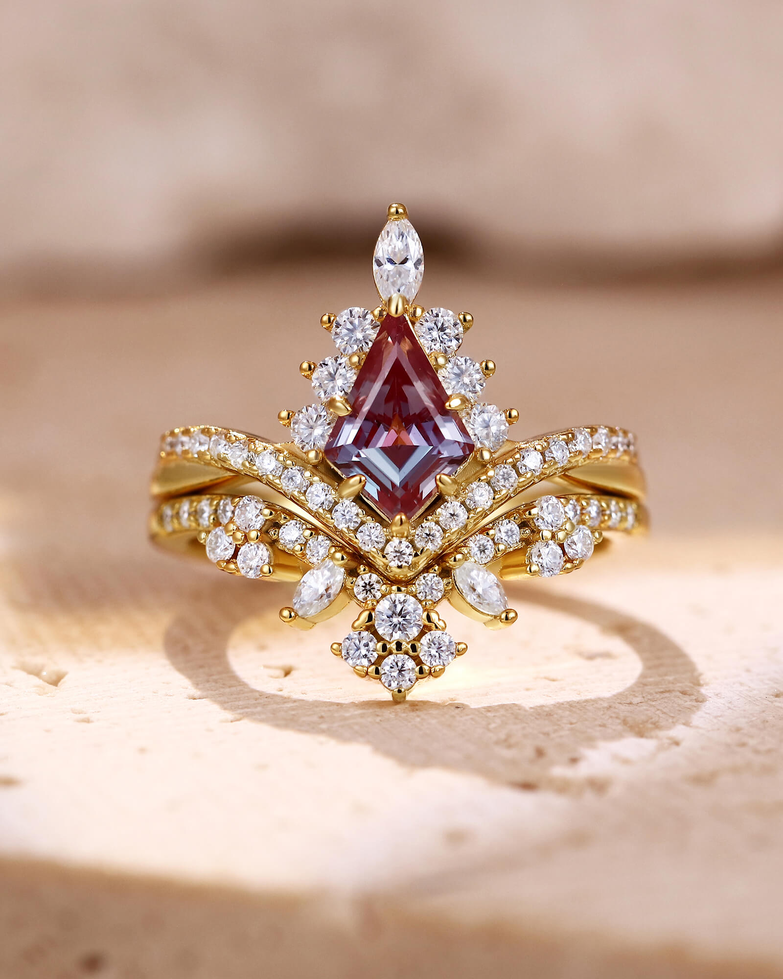 CHANTILLY Kite Cut Alexandrite Engagement Ring Cluster Bridal Ring Set CHANTILLY Kite Cut Alexandrite Engagement Ring Cluster Bridal Ring Set