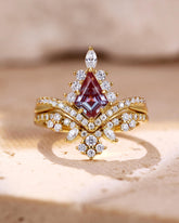 CHANTILLY Kite Cut Alexandrite Engagement Ring Cluster Bridal Ring Set