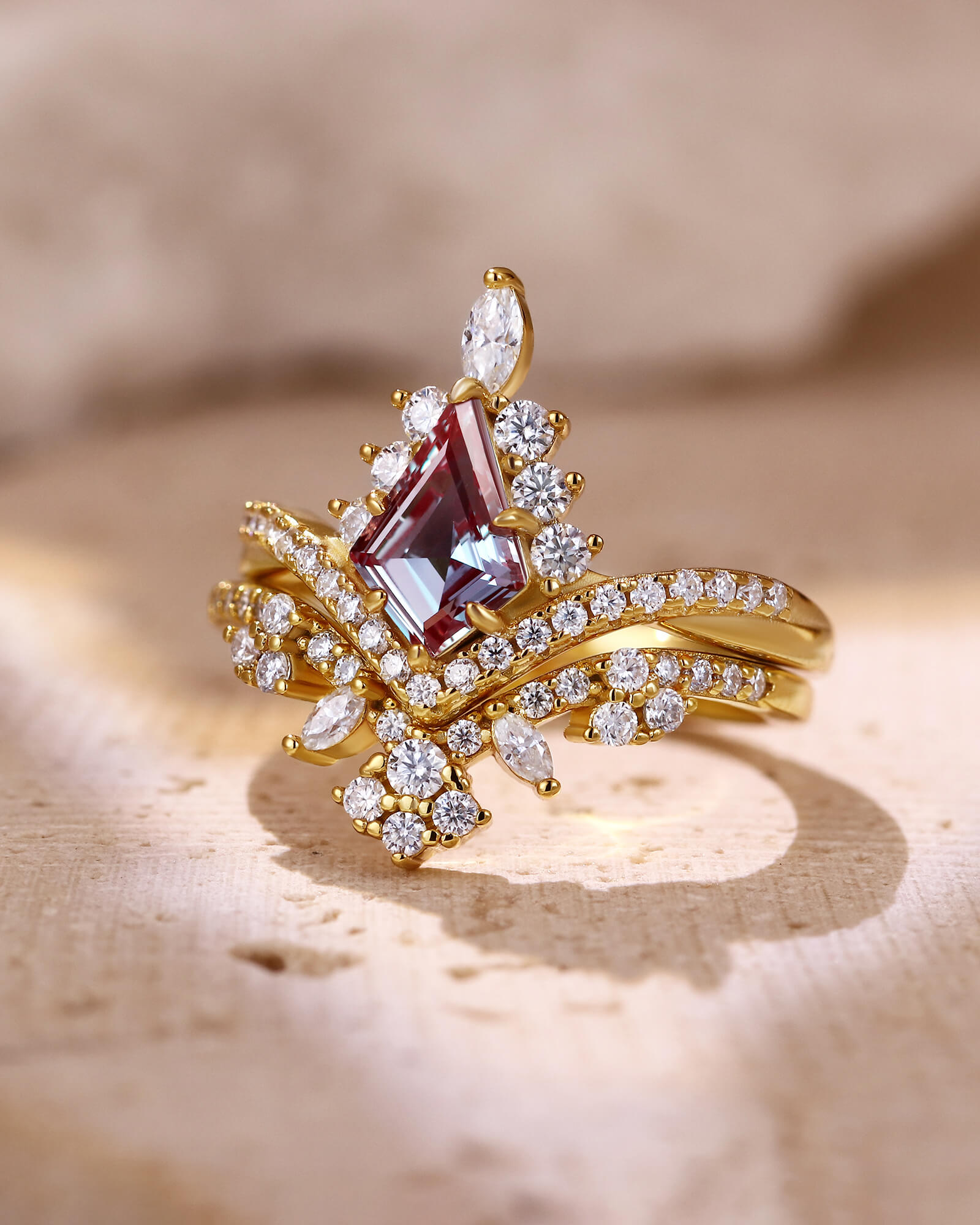 CHANTILLY Kite Cut Alexandrite Engagement Ring Cluster Bridal Ring Set CHANTILLY Kite Cut Alexandrite Engagement Ring Cluster Bridal Ring Set