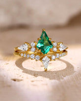 ESME Lab Emerald Engagement Set Kite Cut Wedding Ring Set