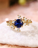 SYLVAINE Nature Inspired Round Cut Sapphire Bypass Leafy Engagement Ring