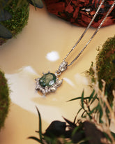 CAMELIA Oval Cut Moss Agate Moissanite Cluster Halo Pendant Necklace