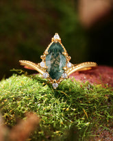 ZELDA Curved Marquise Cut Moss Agate Engagement Ring