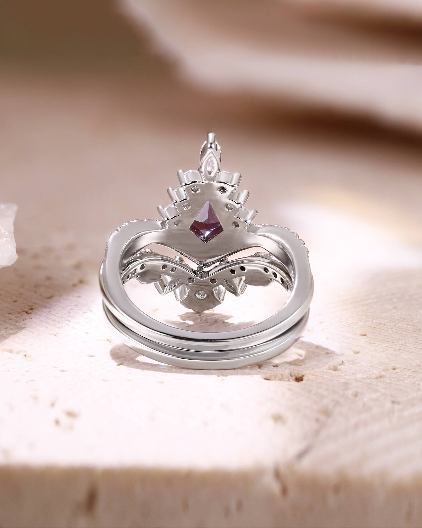 CHANTILLY Kite Cut Alexandrite Engagement Ring Cluster Bridal Ring Set CHANTILLY Kite Cut Alexandrite Engagement Ring Cluster Bridal Ring Set