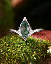 ZELDA Curved Marquise Cut Moss Agate Engagement Ring