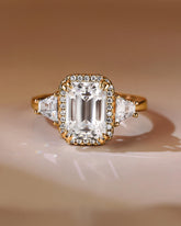 LUCIENNEE Emerald Cut Halo Moissanite Vintage Engagement Ring