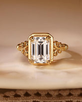 ETHEL Emerald Cut Moissanite Art Deco Engagement Ring