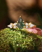DARCIE Kite Cut Moss Agate Engagement Ring With Moissanite Side Stone