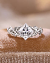 LINDEN Princess Cut Nature Inspired Leaf Engagement Ring