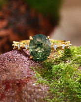 UDAIS Unique Nature Inspired Oval Shaped Moss Agate Engagement Ring