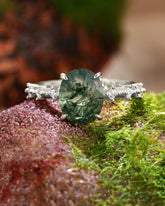 UDAIS Unique Nature Inspired Oval Shaped Moss Agate Engagement Ring