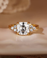 ISALIE Asscher Cut Moissanite Cluster Unique Engagement Ring