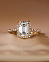 SANA Classic Halo Emerald Cut Moissanite Pave Engagement Ring