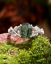 JUNIPER Oval Cut Moss Agate Nature Inspired Engagement Ring