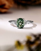 VERN Gorgeous Cluster Oval Moss Agate Engagement Ring