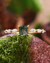 ELOWEN Square Shaped Moss Agate Promise Ring Nature Inspired Engagement Ring