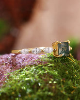 ELOWEN Square Shaped Moss Agate Promise Ring Nature Inspired Engagement Ring