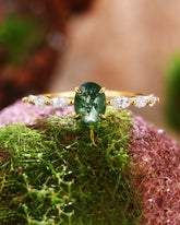 EDEN Oval Dainty Moss Agate Nature Inspired Engagement Ring