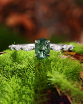 EDEN Oval Dainty Moss Agate Nature Inspired Engagement Ring