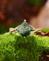 INFIORA Princess Cut Moss Agate Crossover Shank Engagement Ring