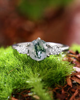 EMBERLY Natural Round Cut Moss Agate Engagement Ring