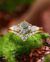 SYLVARIS Round Shaped Moss Agate Engagement Ring Set
