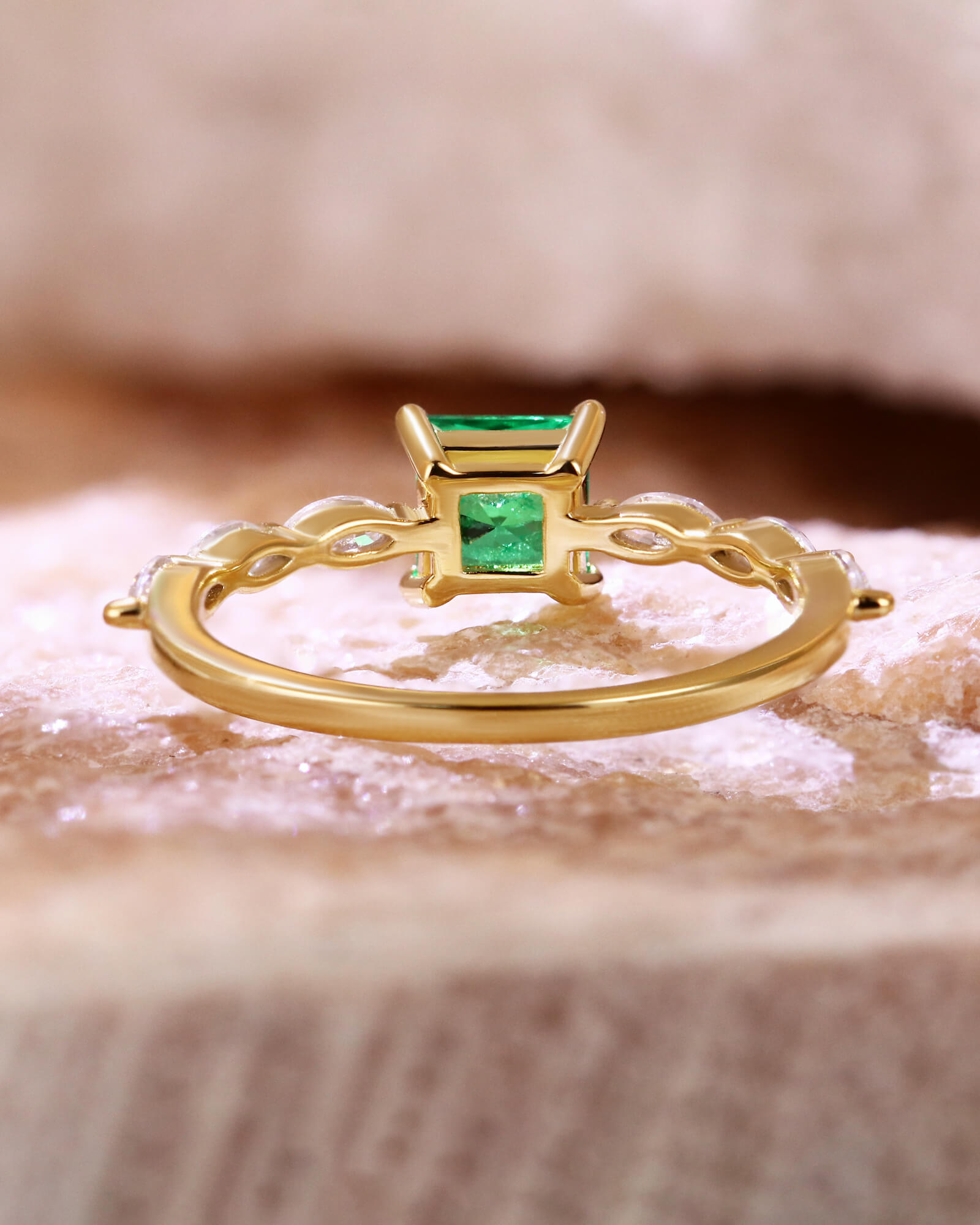 MAEVE Princess Cut Emerald Promise Ring Dainty Engagement Ring with Trio Side Stones MAEVE Princess Cut Emerald Promise Ring Dainty Engagement Ring with Trio Side Stones