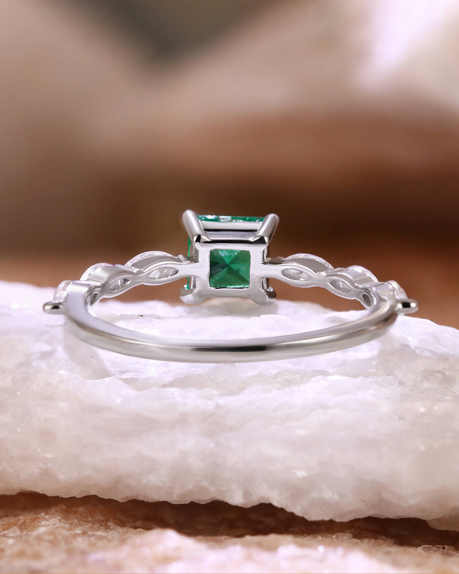 MAEVE Princess Cut Emerald Promise Ring Dainty Engagement Ring with Trio Side Stones MAEVE Princess Cut Emerald Promise Ring Dainty Engagement Ring with Trio Side Stones