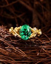 OLIVE Oval Cut Emerald Branch Inspired Leafy Engagement Ring