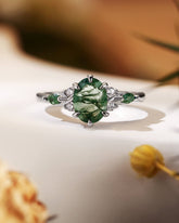 KAELIN Unique Oval Moss Agate Twist Ring Engagement Ring