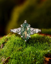 TWILA Marquise Cut Moss Agate Twist Cluster Engagement Ring